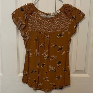 Rewind Brown Floral Blouse with Crochet Accents